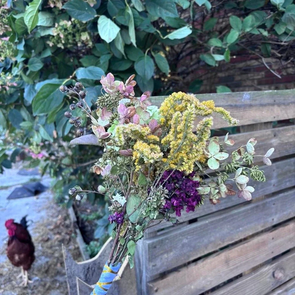 Preserved Goldenrod and Hydrangea Bouquet Real Dried Wildflower 11in Arrangement